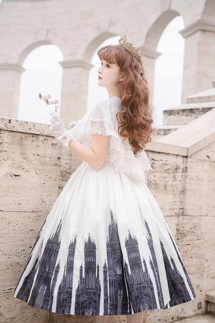 White Sleeveless Printed Lace Gothic Vintage Princess Lolita Jsk Dress