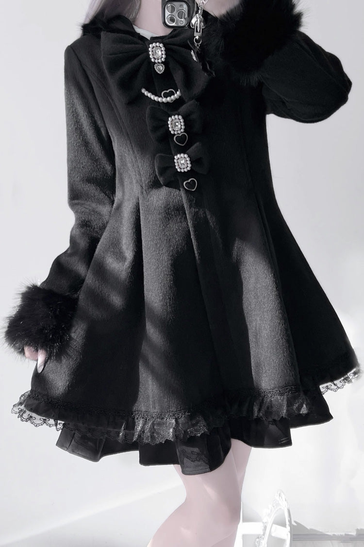 Plush Lop-eared Rabbit Hooded Jirai Kei Coat with Bow and Lace