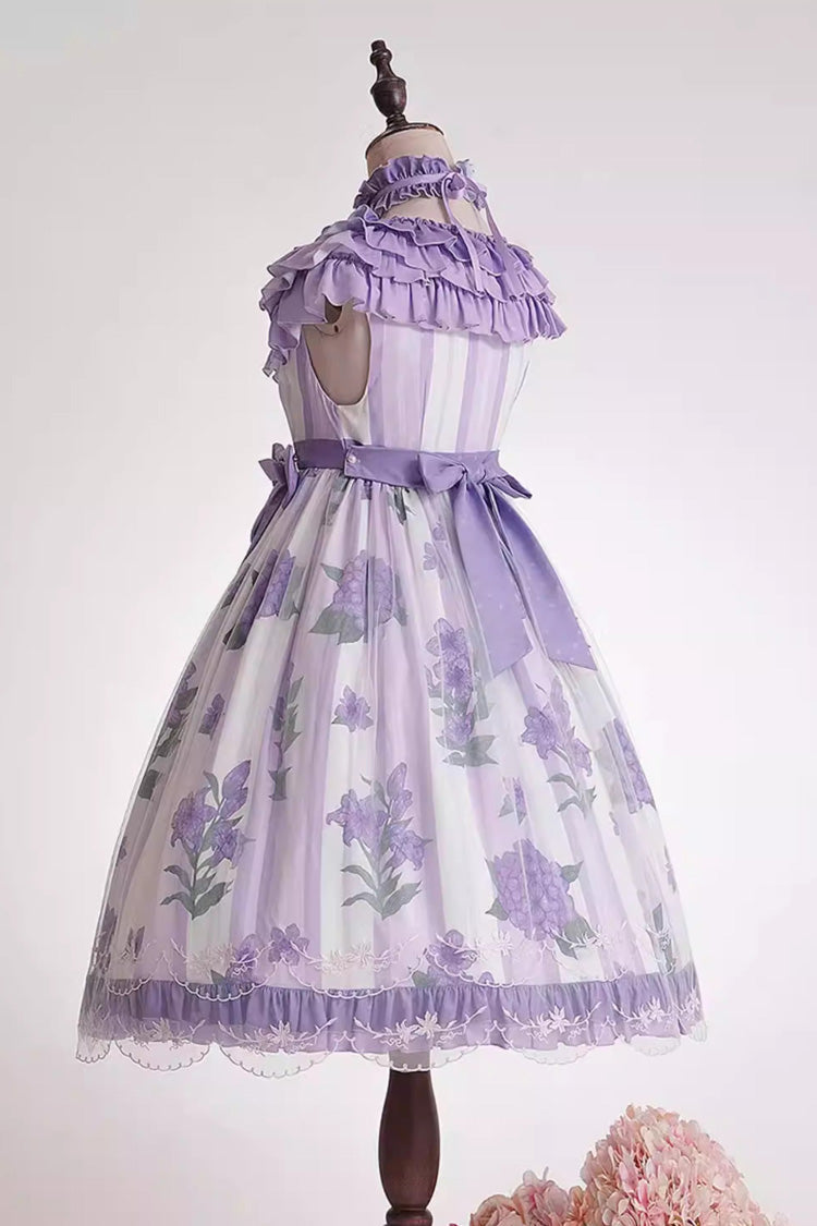 Endless Summer Violet Round Collar Hime Sleeves Printed Ruffled Bow Lace Lolita Dress - Endless Summer
