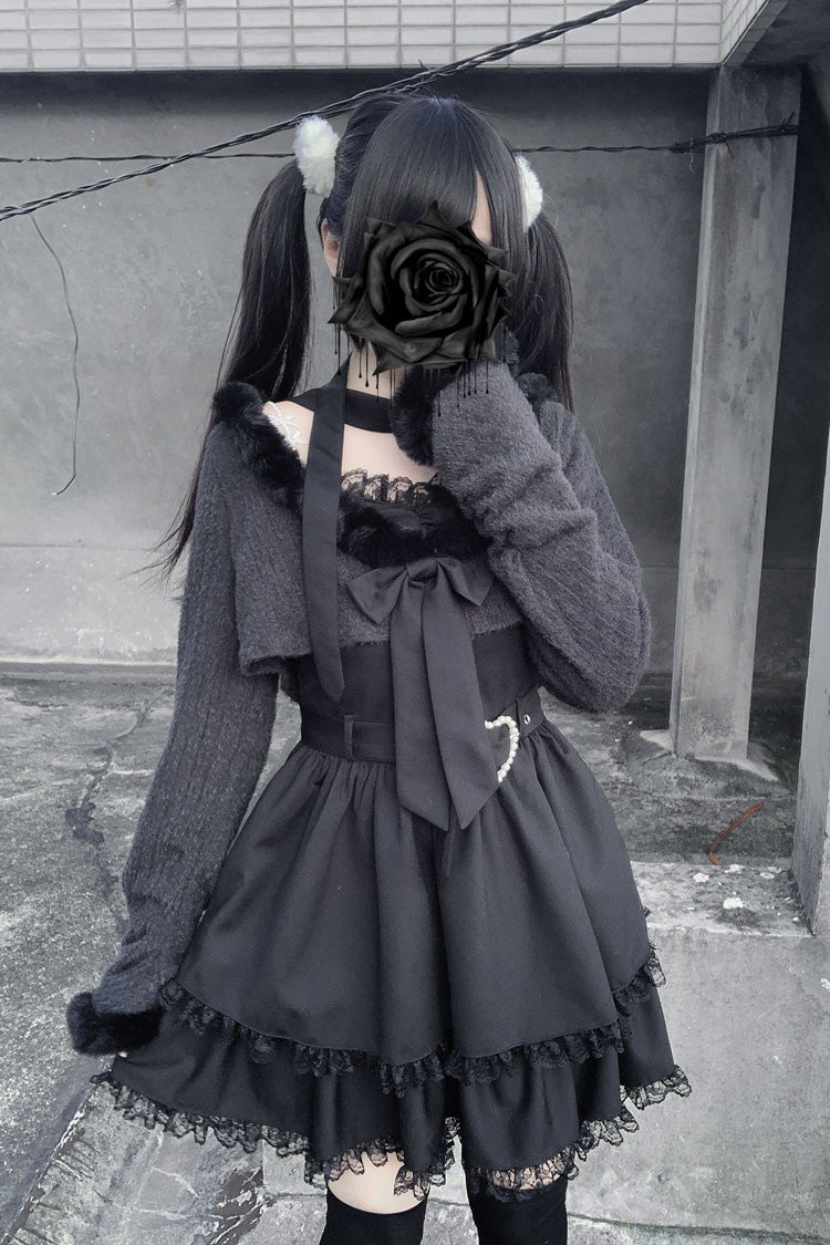 Printed Lace Long-Sleeve Jirai Kei Dress Set - Stardust Oath
