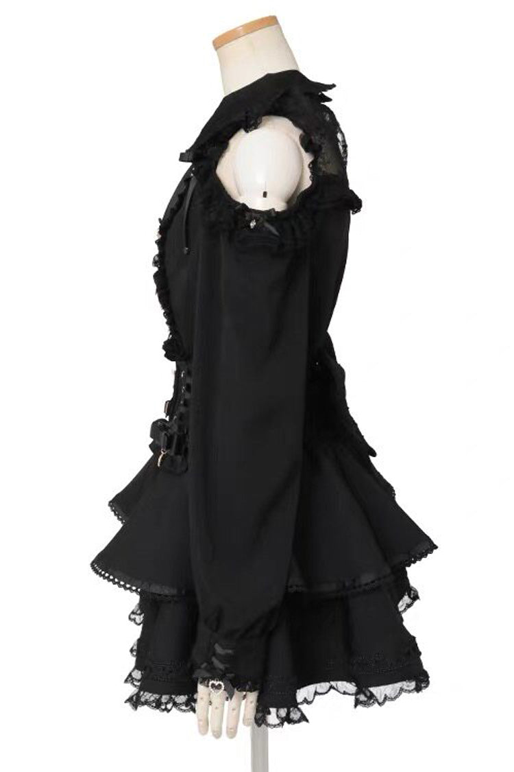 Lapel Off-Shoulder Bow Blouse - Spliced Lace