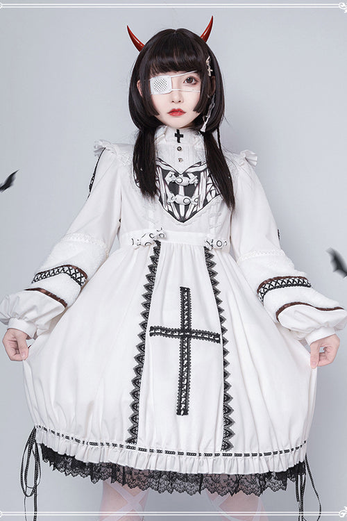 Cream Gothic OP Dress - Demon Rabbit with Detachable Hat