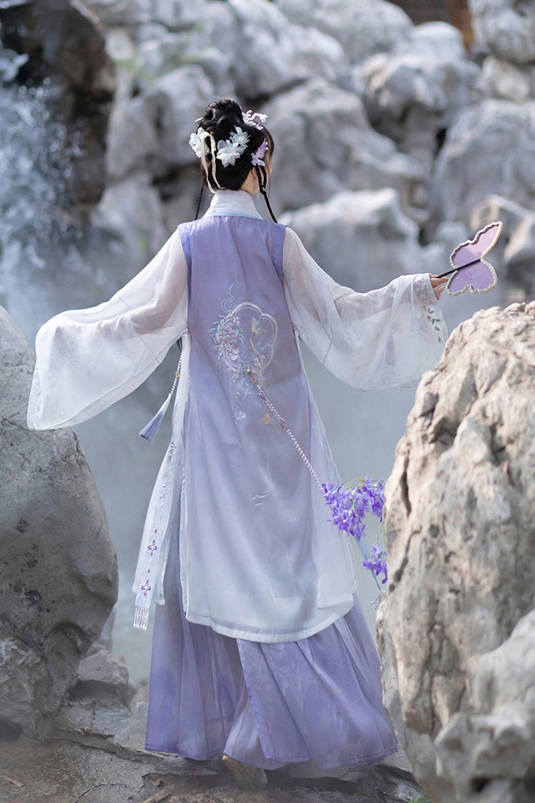 Lilac High-Waisted Embroidered Hanfu Full Set with Long Sleeves