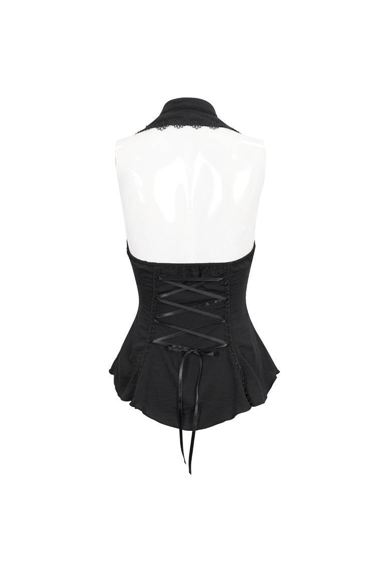 Punk Shirt with Front Lace Back Drawstring Straps Sleeveless