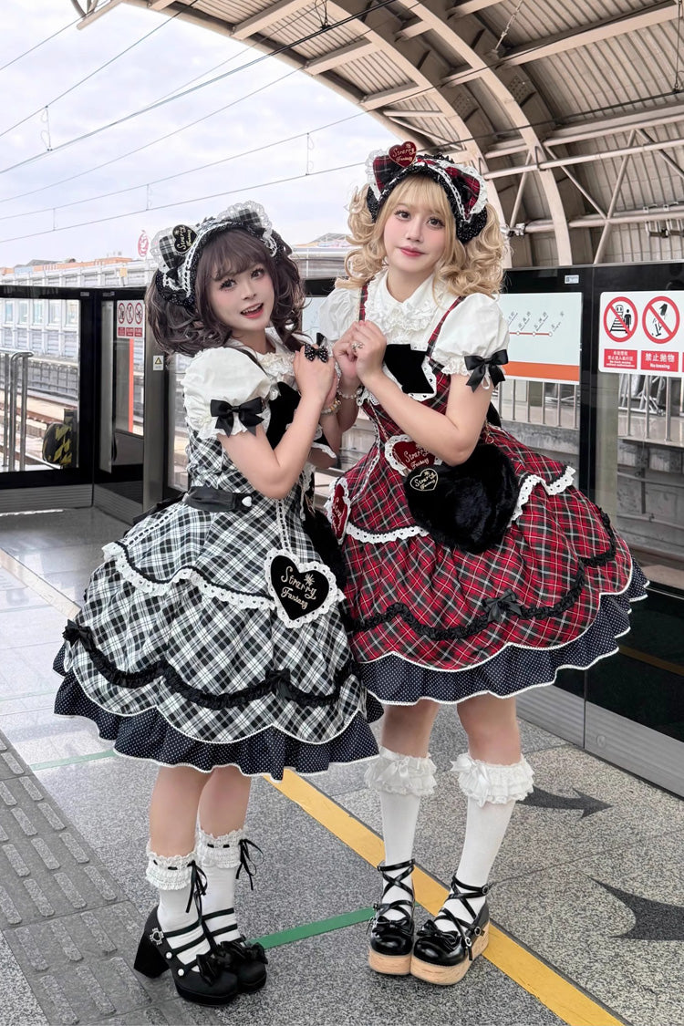Shibuya Sweetheart Sleeveless Plaid Ruffle Bow Sweet Lolita JSK Dress