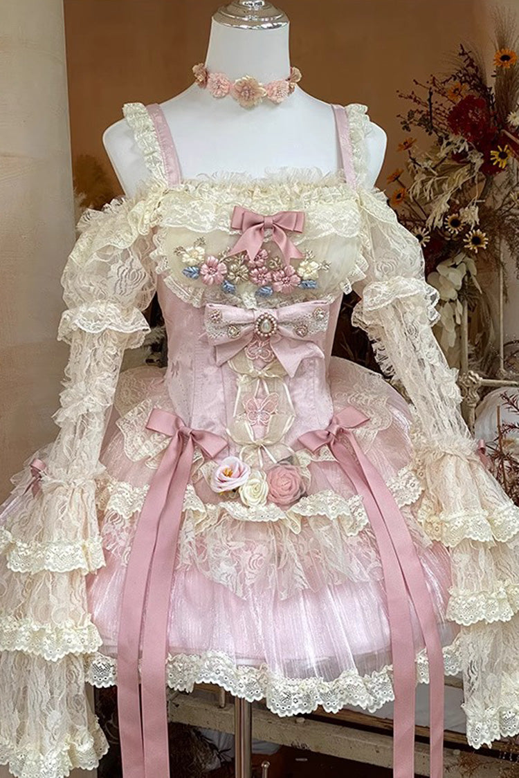 Pink Lace Flower Love Song Dress with Bowknot Details