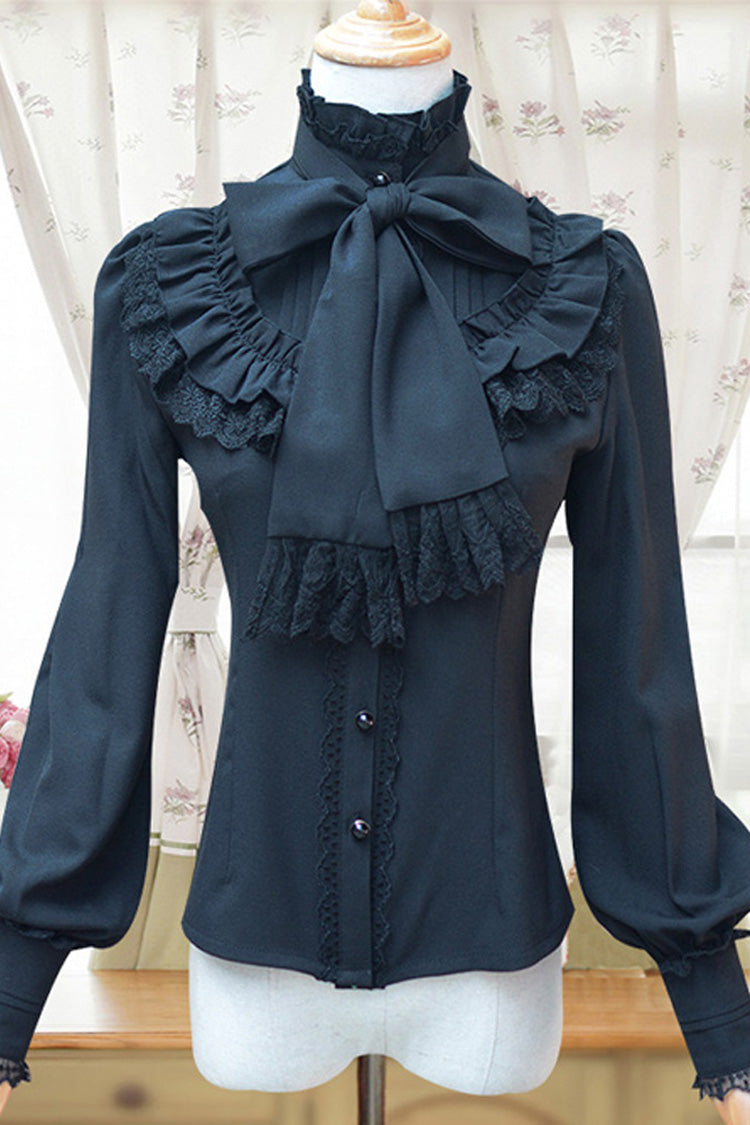 Lantern Sleeve Stand Collar Bow Tie Classic Lolita Blouse, Four Shades
