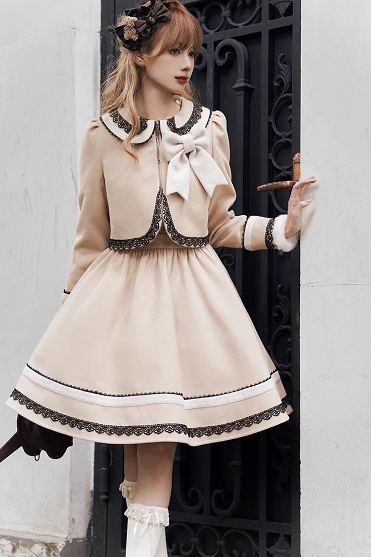 College Style Two-Piece Set with Doll Collar and Bowknot