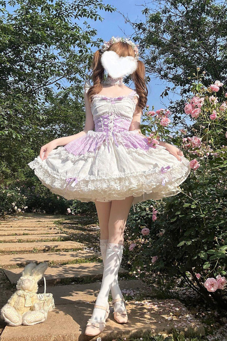 Violet Leiffu Sleeveless Ruffled Bow Lace-Up Ballet Lolita JSK