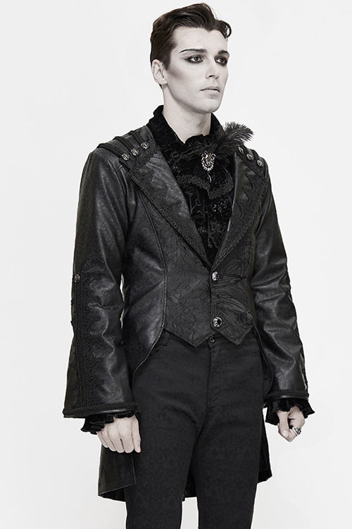 Fitted Leather Gothic Coat with Swallowtail Sleeves