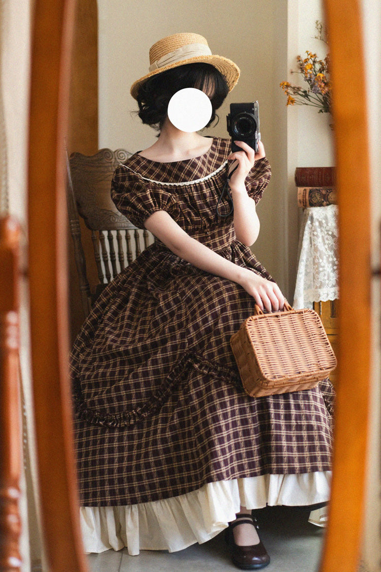 Crimson Forest Picnic Boatneck Tee-Frill Hem Vintage Elegant Lolita Gown