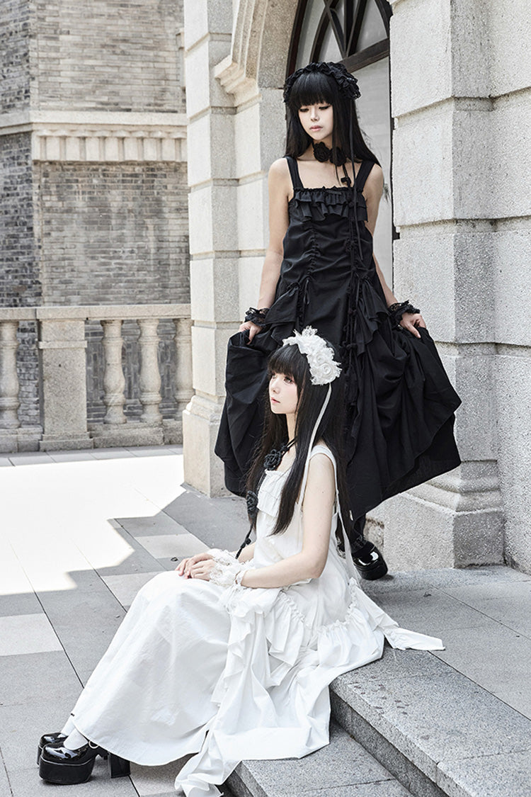 Ivory Gothic Strap Dress with Sleeveless Ruffles - Dream