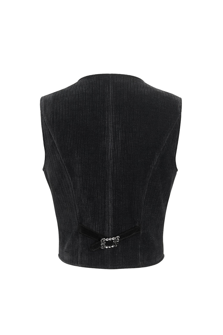 Jet Velvet Corduroy Trim Gothic Waistcoat for Men