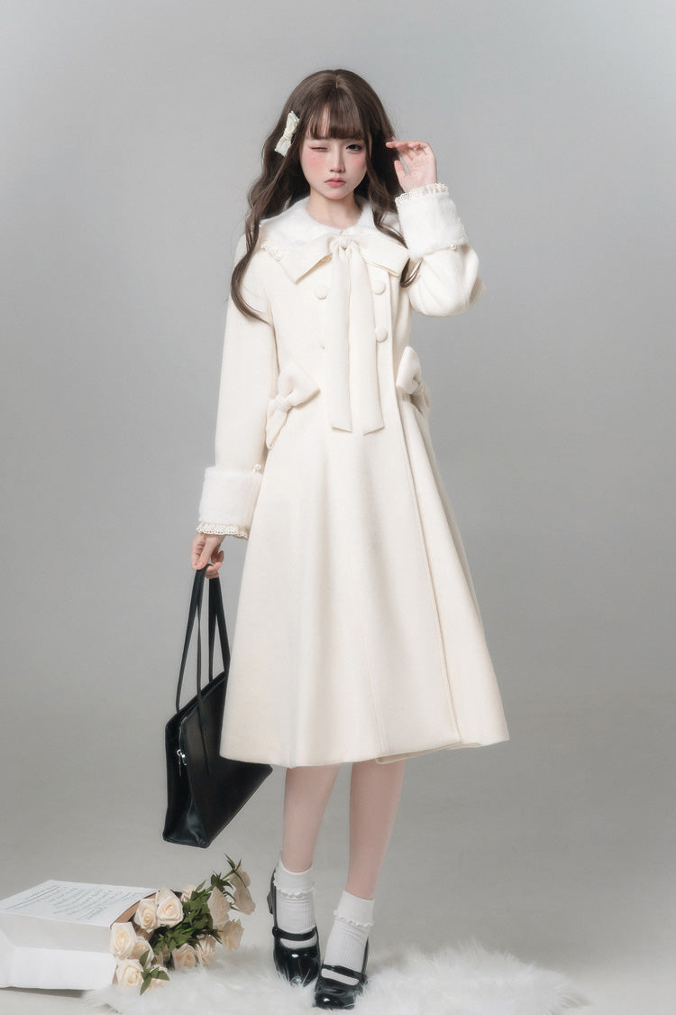 Ivory Doll Collar Long Sleeve Bow Sweet Coat