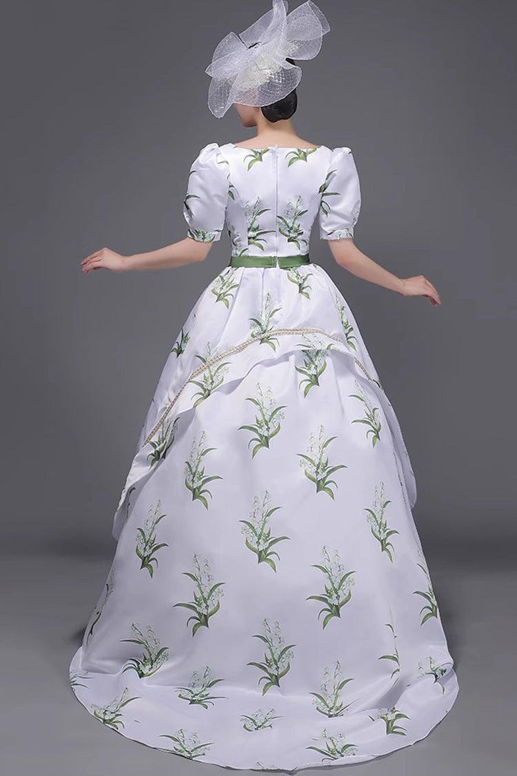 White Green Printed Victorian Dress - Sweet Vintage Court