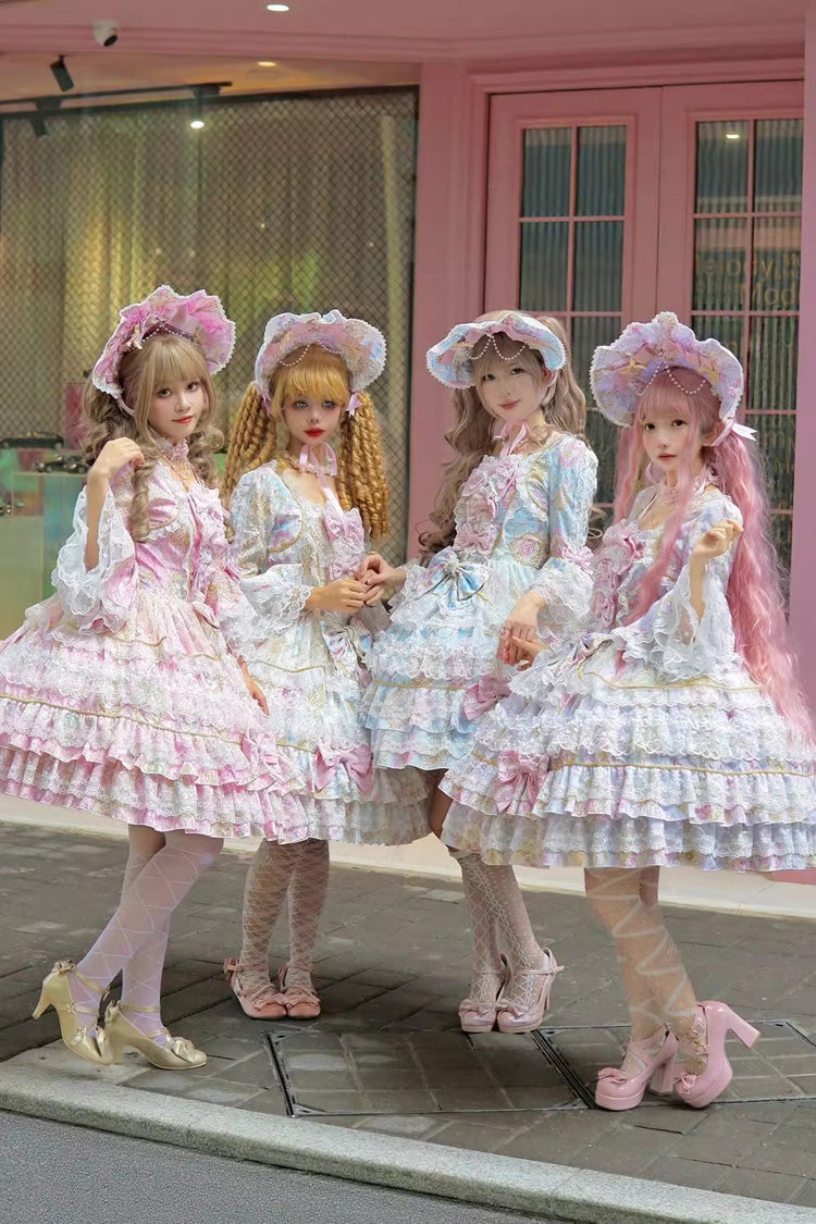 Candlelight Elegance Violet Long Trumpet Sleeves Ruffle Bowknot Lace Elegant Lolita Dress - Candlelight Elegance