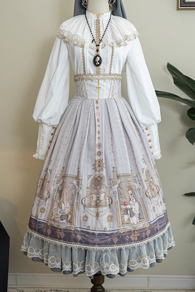 Elegant Ruffled Lolita Skirt with Demon Hunting Print