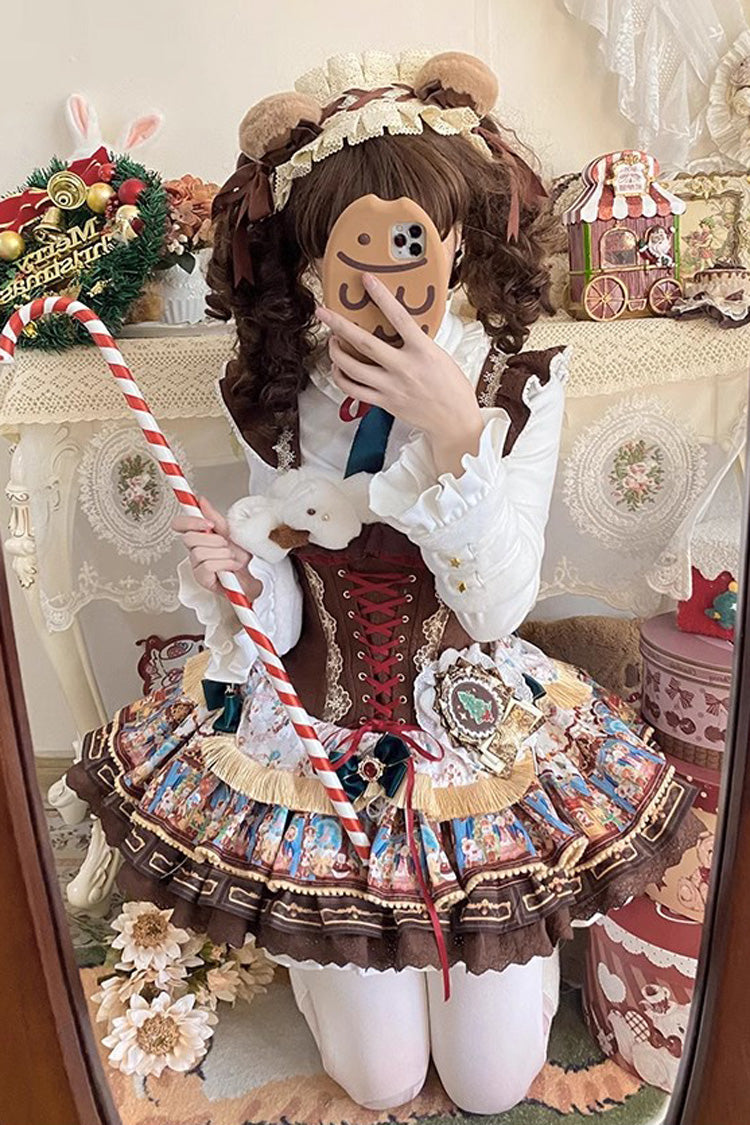 Candy House Multi-Layer Print Ruffle Lace-Up Ballet JSK