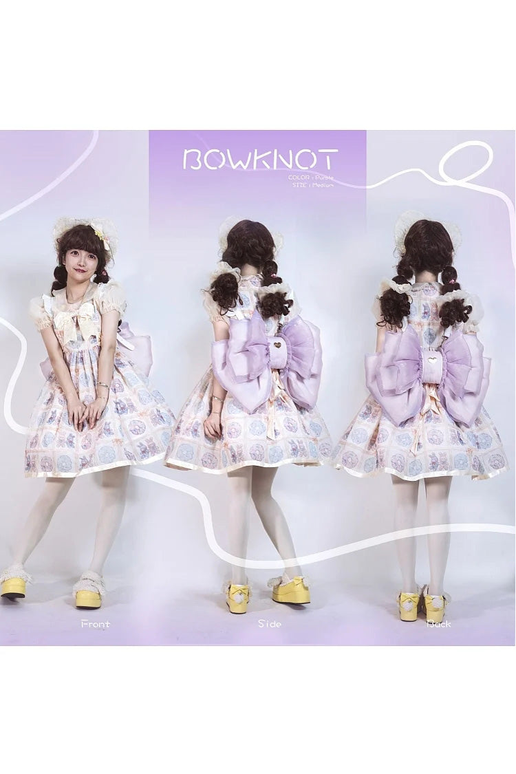 Violet Large Bow Metal Heart Tag Doll Backpack