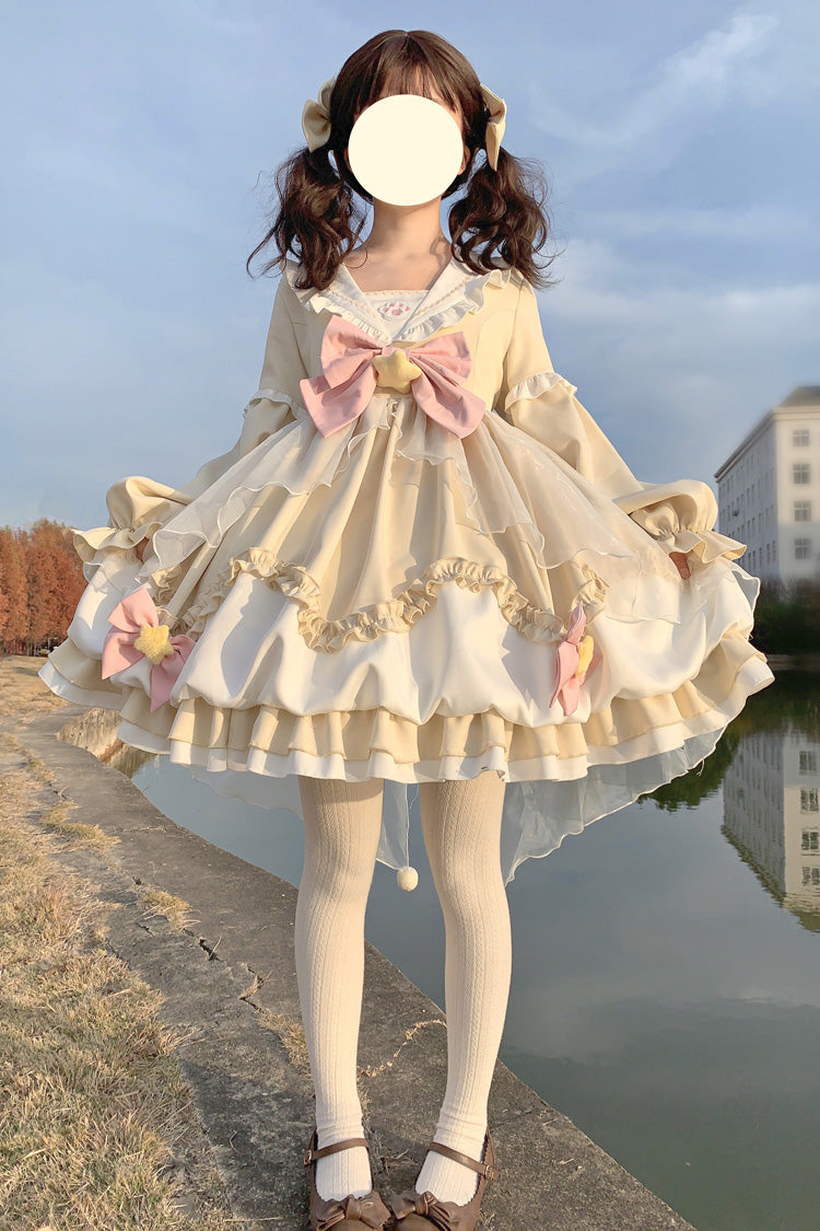 Pray Star Sweet Lolita Dress with Double Ruffles and Stitching