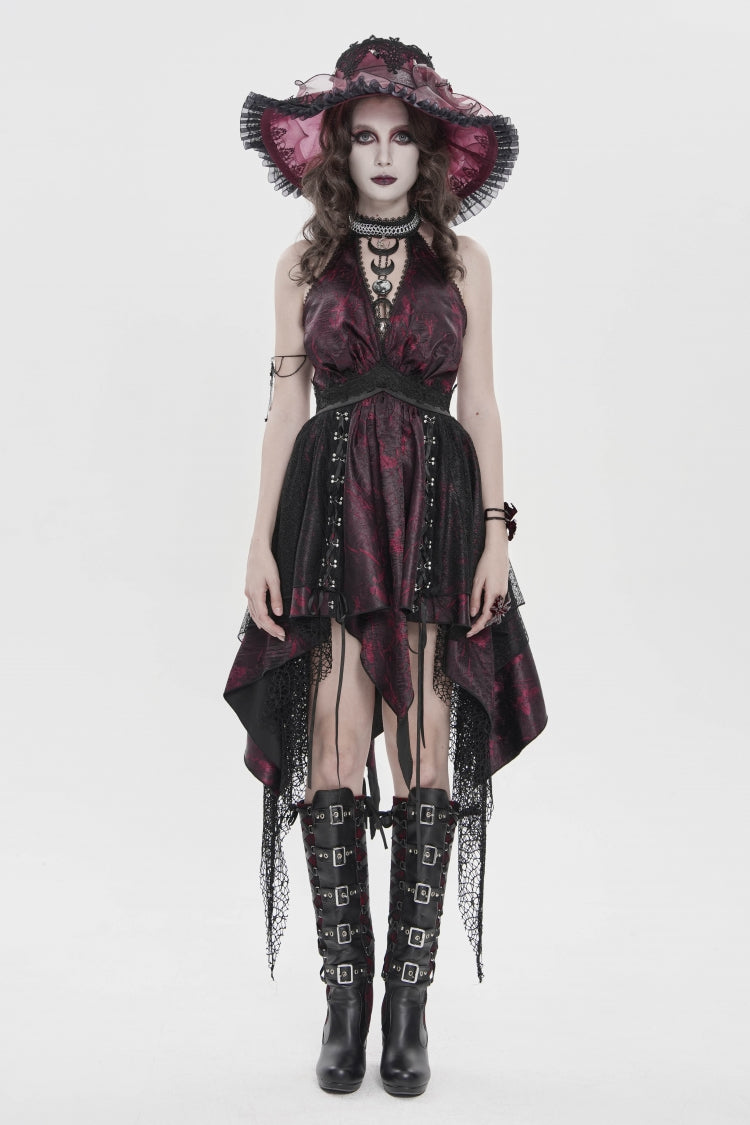 Off Shoulder Sleeveless Multi-Layered Printed Lace Irregular Tassels Gothic Dress