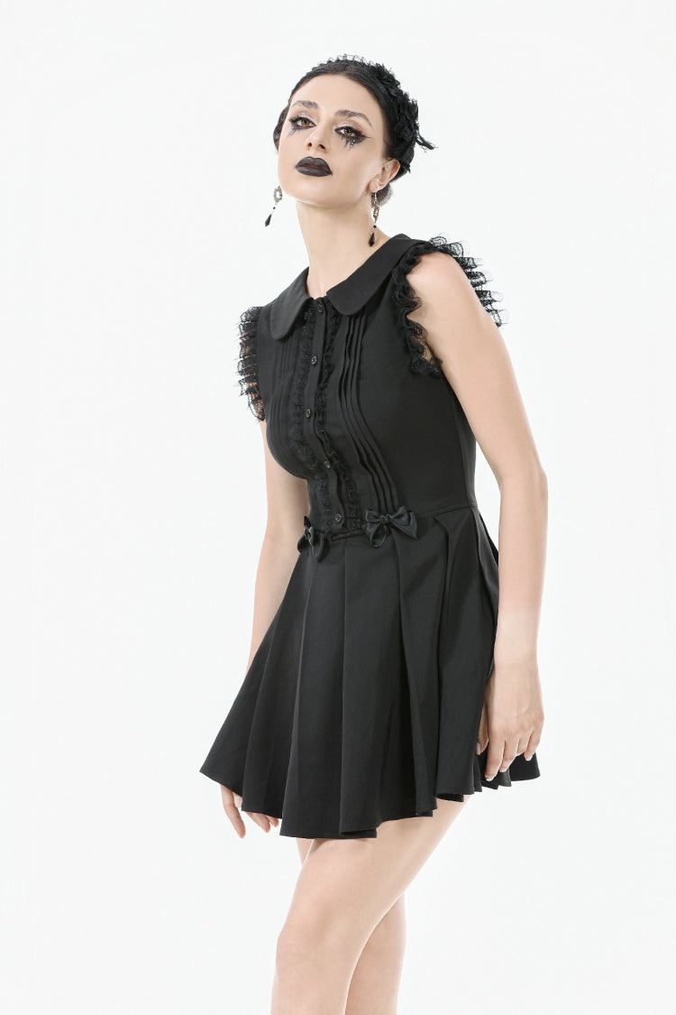 Peter Pan Collar Sleeveless Bowknot Pleated Gothic Graduation Dress