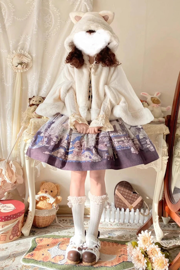 Cream Little Star Wish Cat Ears Hooded Sweet Lolita Cloak Coat