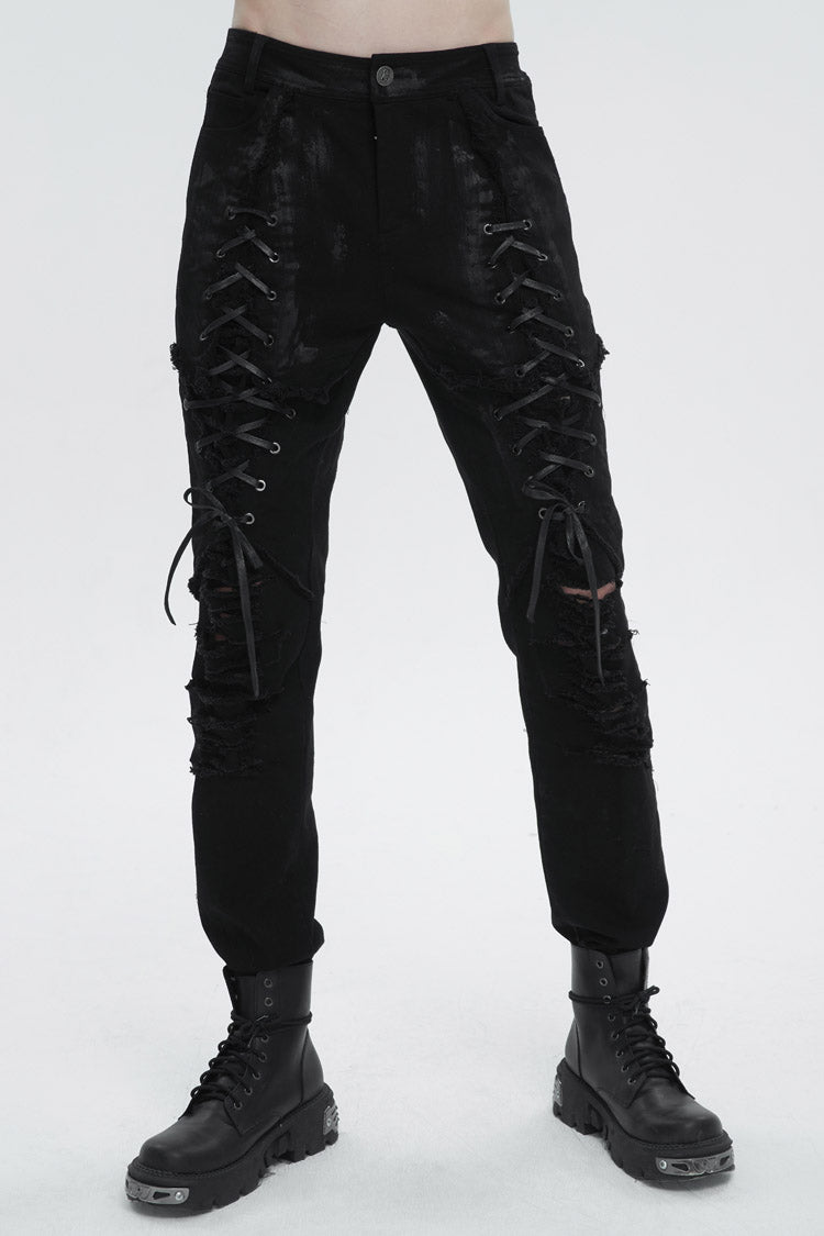 Edgy Distressed Strappy Punk Trousers for Men