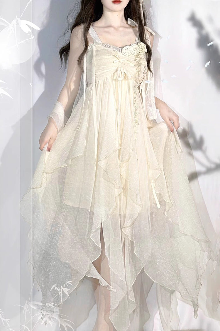 Ivory Sweet Lolita JSK with Bowknot Asymmetric Hem - Wanderer's Song