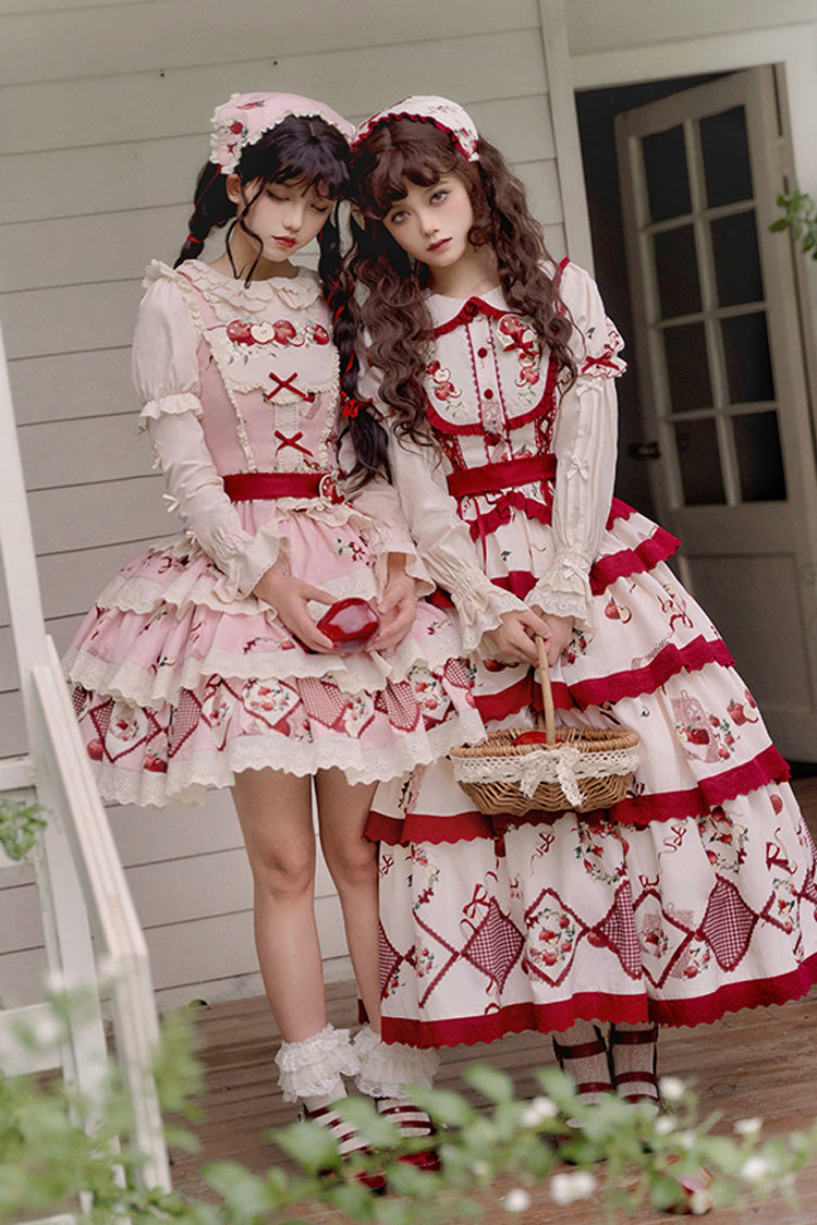 Blush Three-Tier [Apple Orchard] Print Ruffle Embroidered Sweet Lolita Mini Skirt