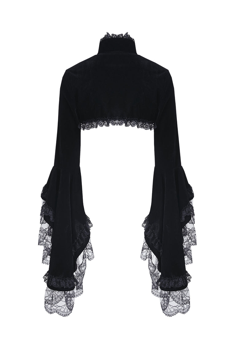 Multi-Layered Long Trumpet Sleeve Rosette Velour Gothic Bolero for Women Lace