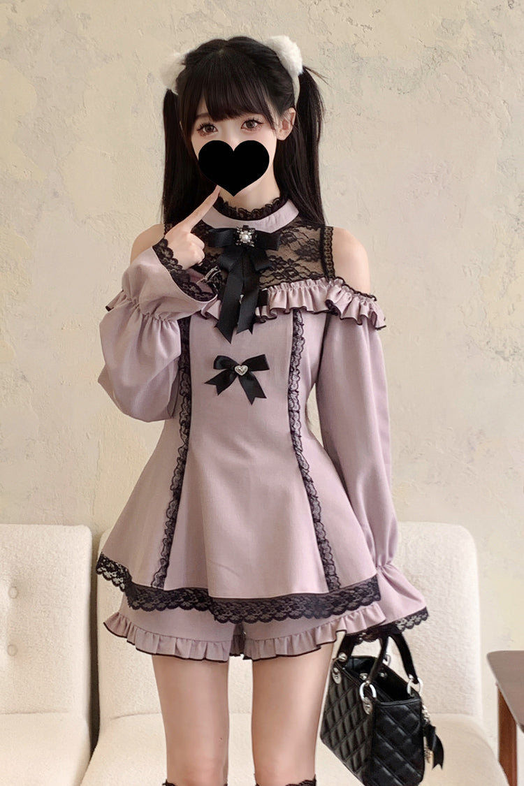 Halterneck Ruffle Bow Dress & Shorts - Jirai Kei Ensemble
