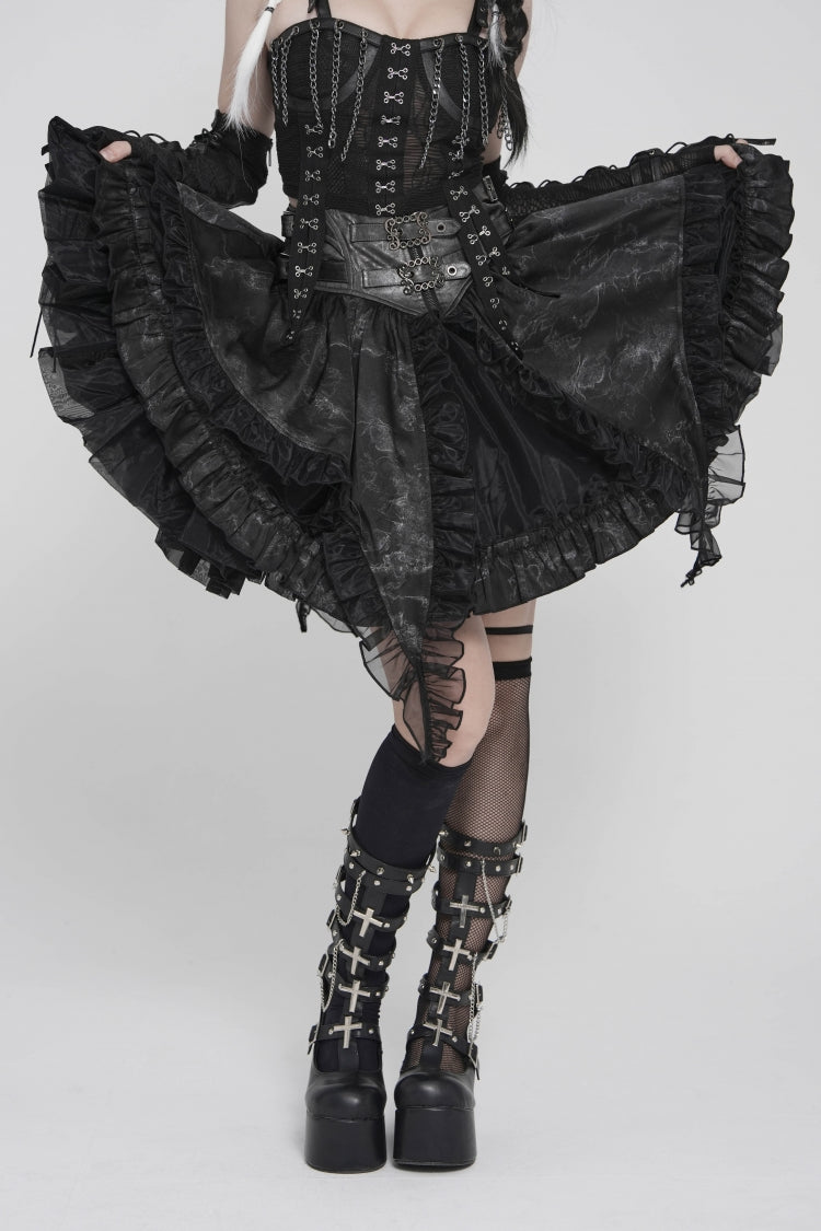 Gothic Skirt with Buckles, Pleats, and Eyelets, Black