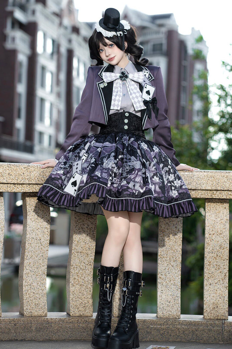 Black/Purple Printed Ruffled Sweet Classic Skirt Set - Magic Troupe
