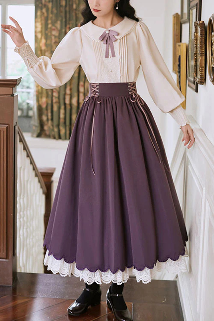 High-Waisted Lace Wave Hem Two-Piece Classic Lolita Dress