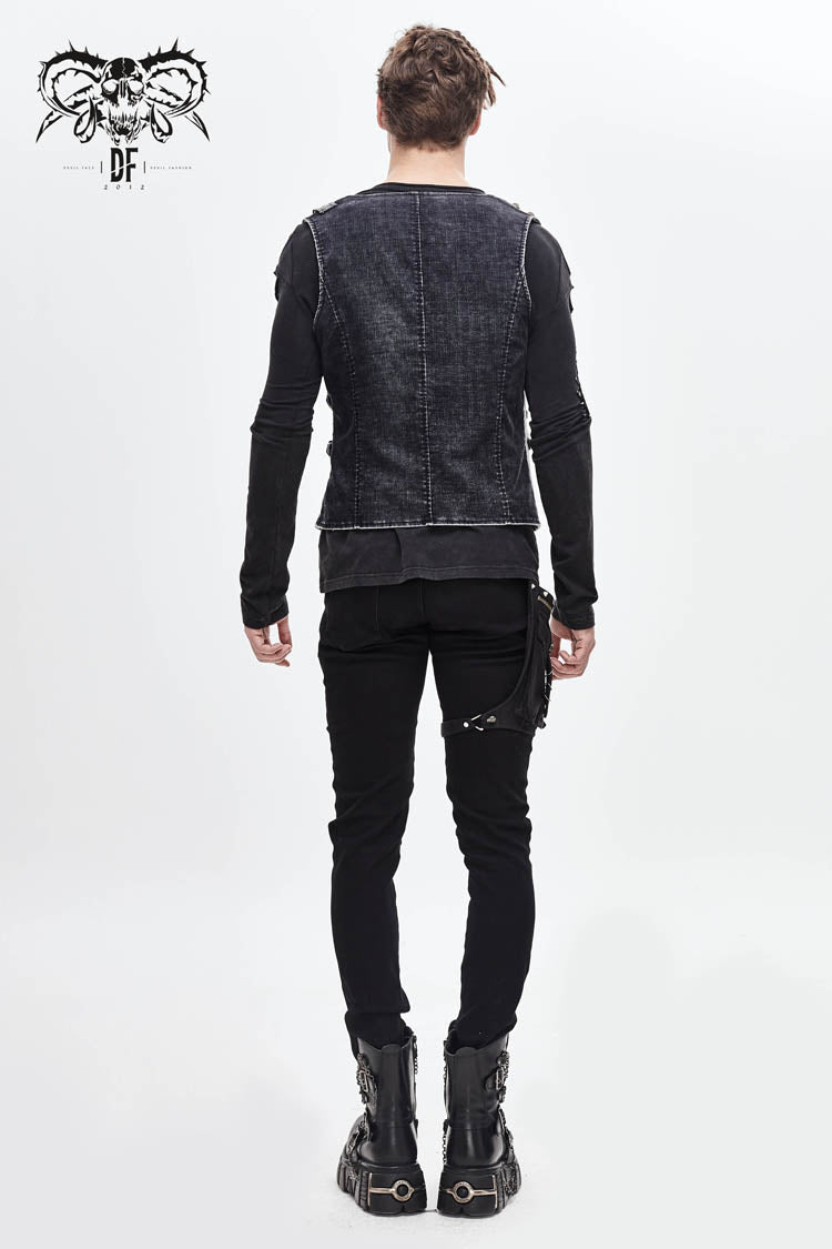 Rivet Corduroy Punk Waistcoat with Lace-Up Details
