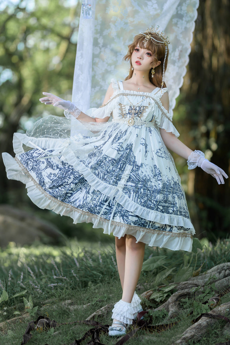 Ivory Gothic Princess JSK with Printed Bowknots - Castle Feast