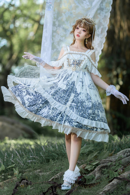 Ivory Gothic Princess JSK with Printed Bowknots - Castle Feast