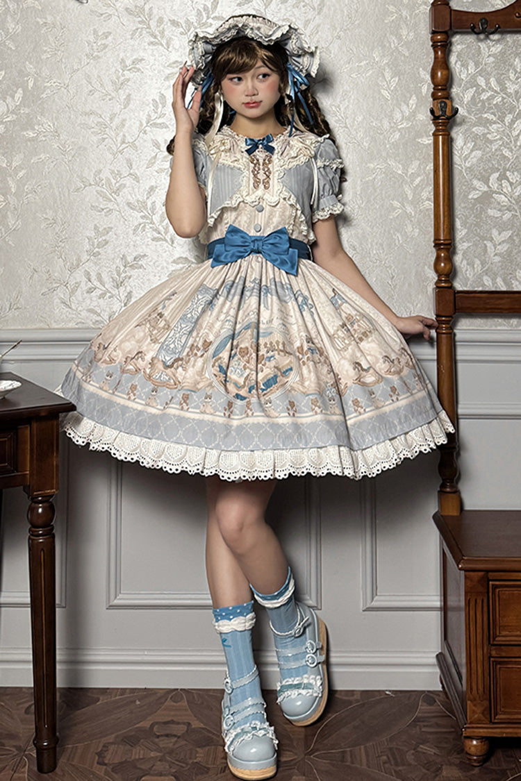 Fairy Tale Short-Sleeve Ruffle Bow Dress for Sweet Lolita - Two Tones