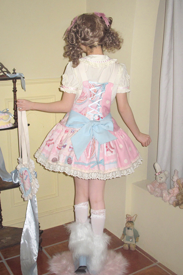 Dessert Print Bowknot Strap Sweet Dress