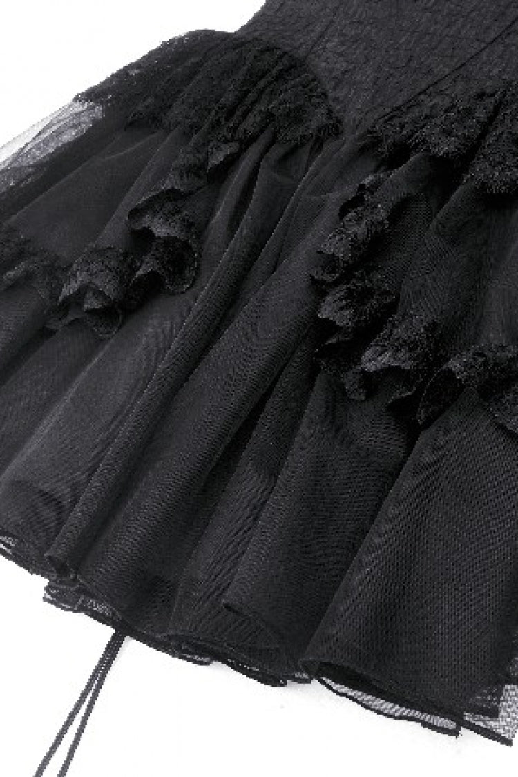 Lace Trimmed Lace-Up Gothic Party Slip Dress with V-Neck