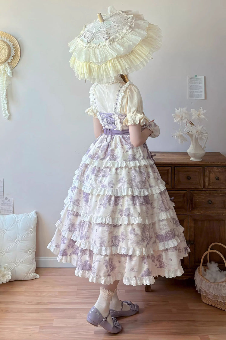 Grape Moon Almanac Violet Sleeveless Tiered Ruffled Bow Lolita JSK - Grape Moon Almanac