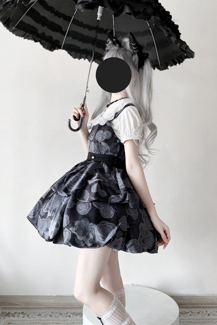 Midnight Rose Print Two-Layer Bowknot Gothic Lolita JSK Dress