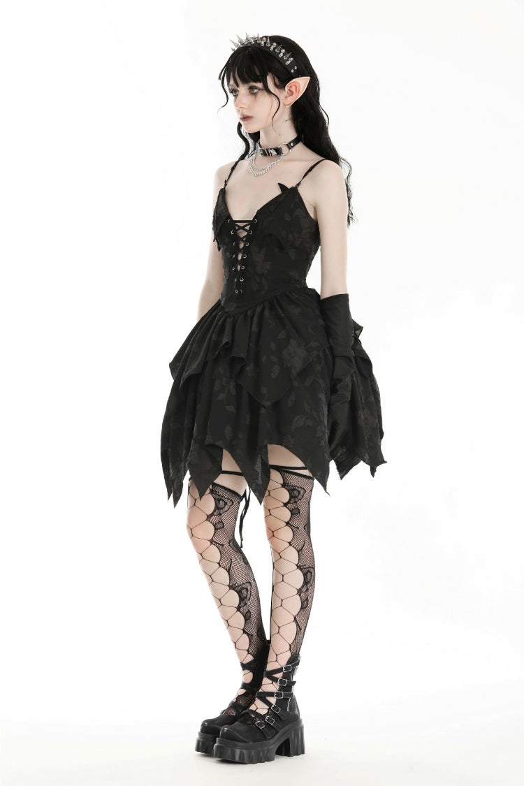 Halloween Printed Irregular Gothic Slip Dress with V-Neck