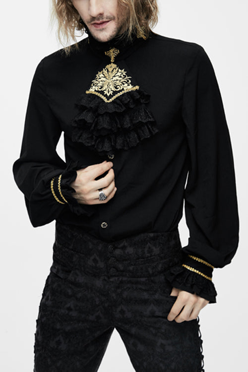 Men's Gothic Blouse with Chest Embroidery Lace Sleeves Chiffon
