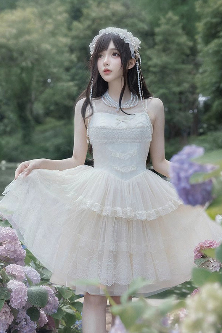 Ivory Multi-Tier Embroidered Ruffle Sweet Lolita JSK Short