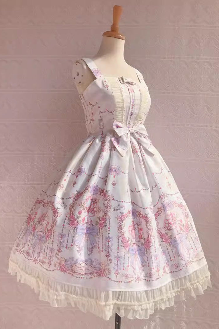 Delicate Print Ruffle Bowknot Sweet Lolita JSK Dress, Four Colors