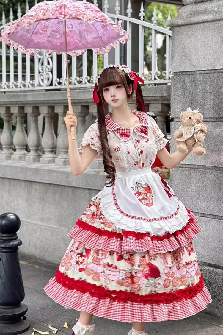 Print Short Sleeve Double-Layered Ruffle Sweet Princess Lolita Jsk Red