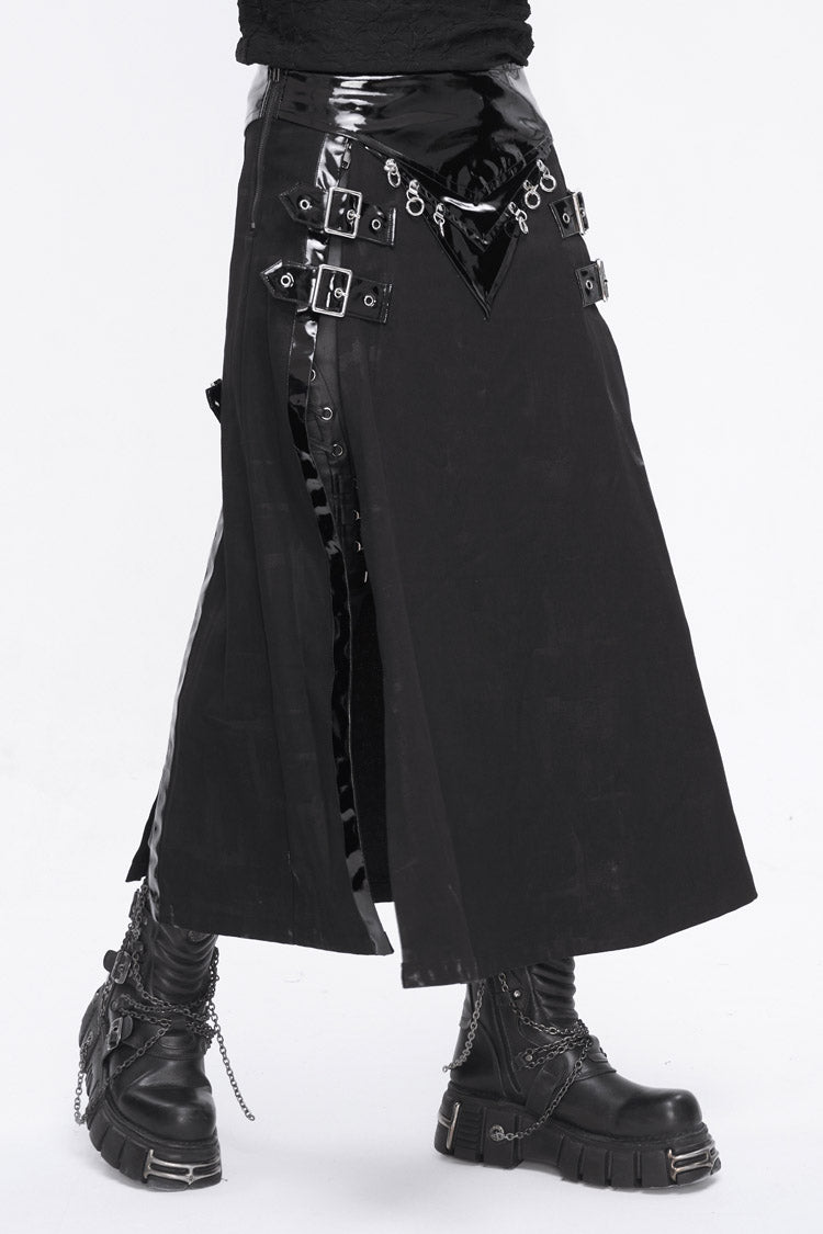 Patent Split Front Punk Skirt for Men