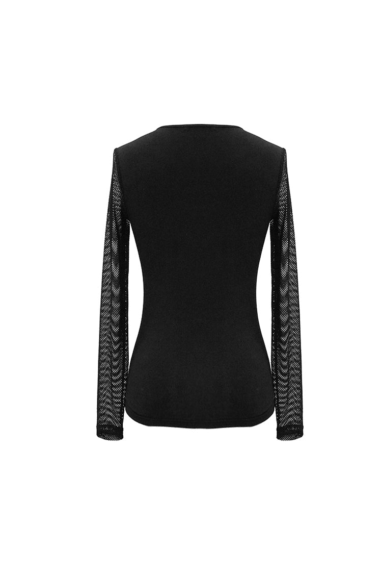Punk T-Shirt with Pentagram Lace-Up Mesh Chest Perspective